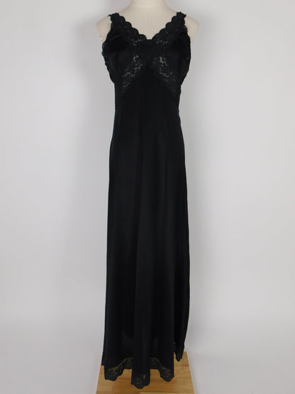 Vintage Aristocrat Black Lace Slip Dress Gothic Nightgown