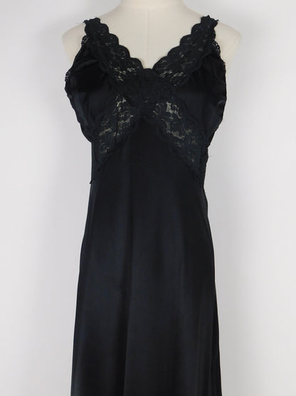 Vintage Aristocrat Black Lace Slip Dress Gothic Nightgown