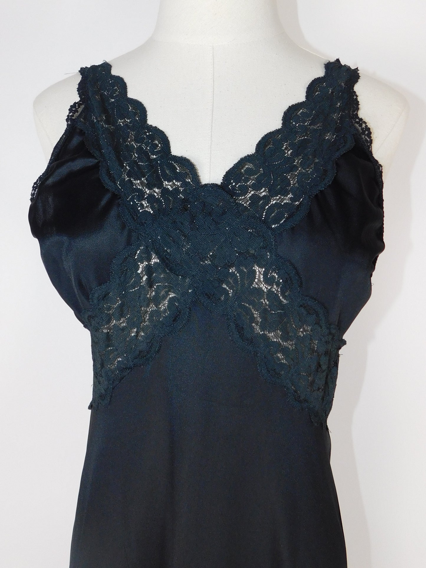Vintage Aristocrat Black Lace Slip Dress Gothic Nightgown