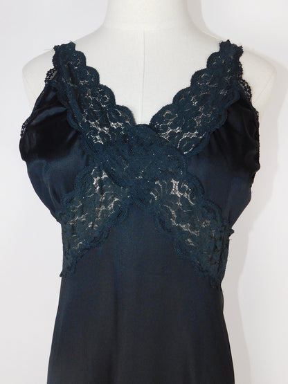Vintage Aristocrat Black Lace Slip Dress Gothic Nightgown