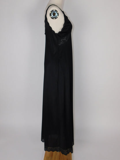 Vintage Aristocrat Black Lace Slip Dress Gothic Nightgown