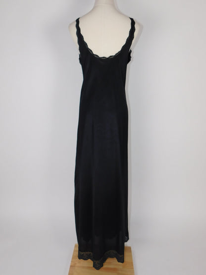Vintage Aristocrat Black Lace Slip Dress Gothic Nightgown