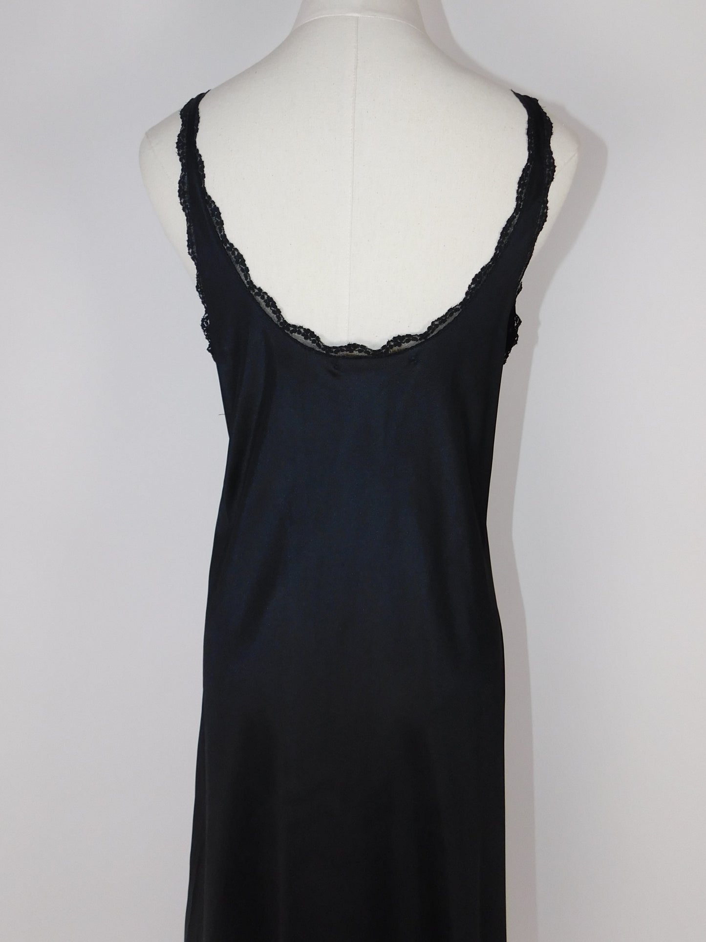 Vintage Aristocrat Black Lace Slip Dress Gothic Nightgown