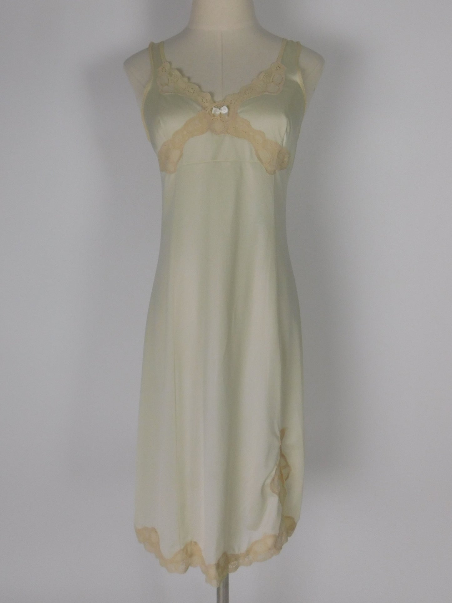 Vintage 60s Pale Champagne Slip Dress with Beige Lace Trim