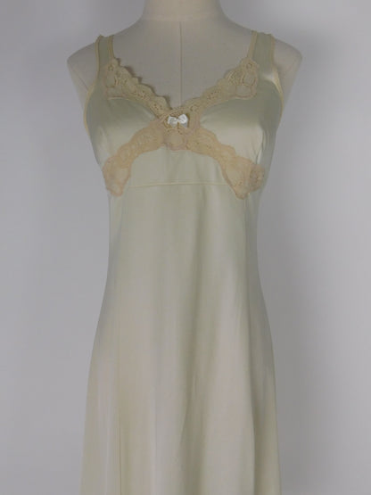 Vintage 60s Pale Champagne Slip Dress with Beige Lace Trim