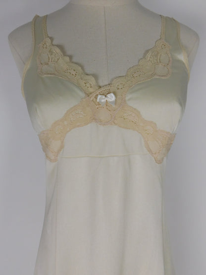 Vintage 60s Pale Champagne Slip Dress with Beige Lace Trim