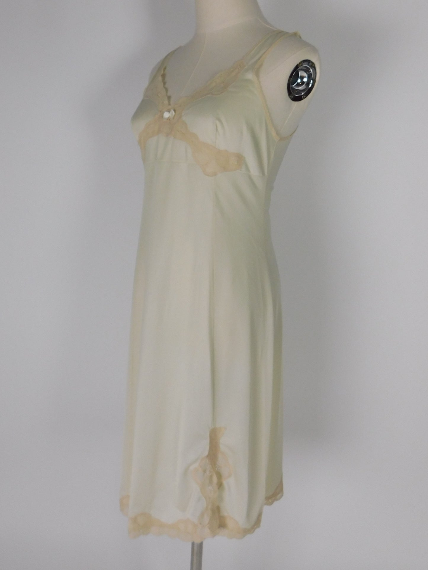 Vintage 60s Pale Champagne Slip Dress with Beige Lace Trim