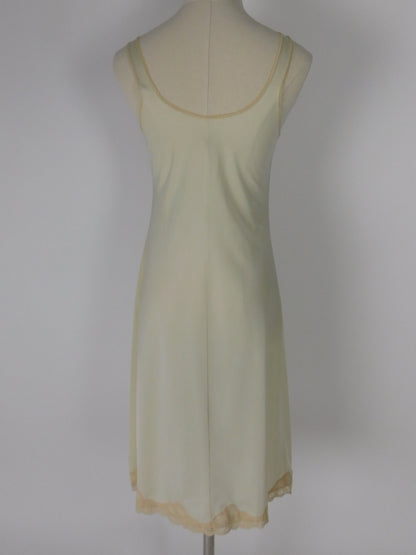 Vintage 60s Pale Champagne Slip Dress with Beige Lace Trim
