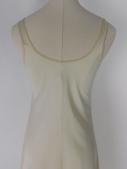 Vintage 60s Pale Champagne Slip Dress with Beige Lace Trim