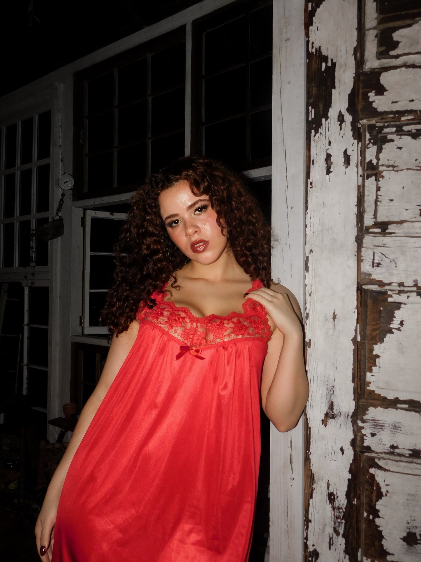 Vintage 1970s Red Lace Slip Dress Witchy Boudoir Lingerie