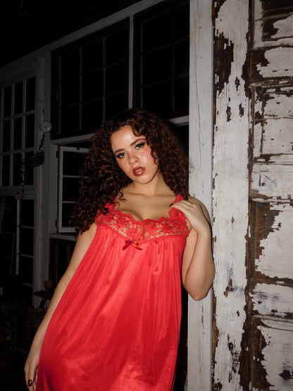 Vintage 1970s Red Lace Slip Dress Witchy Boudoir Lingerie