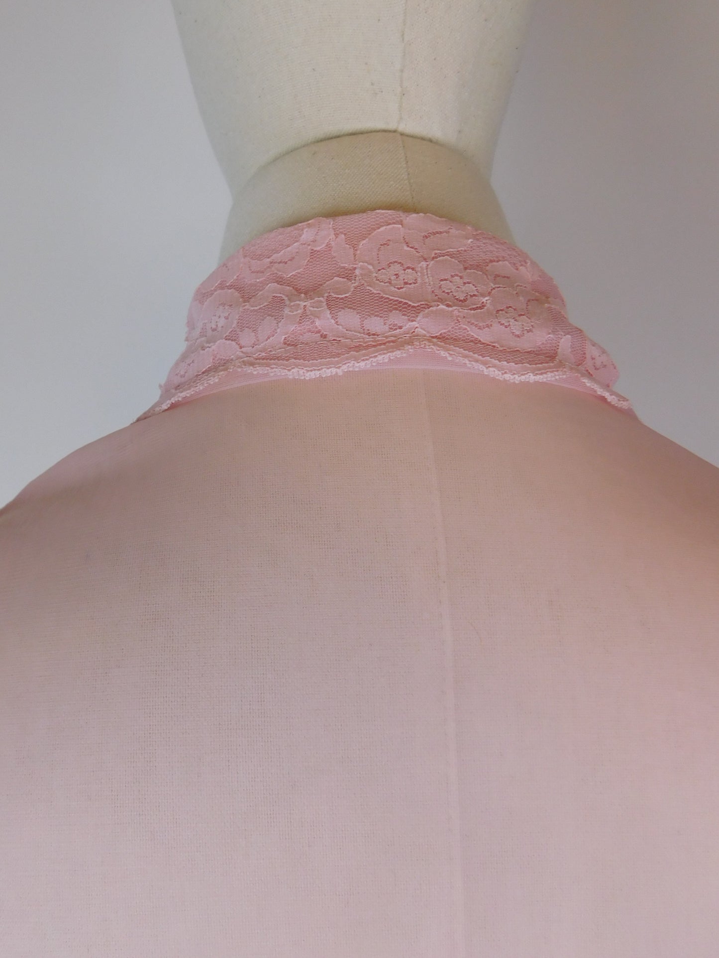 1970s Pink Lace Peignoir Gown Sheer Chiffon Romantic Vintage Nightgown