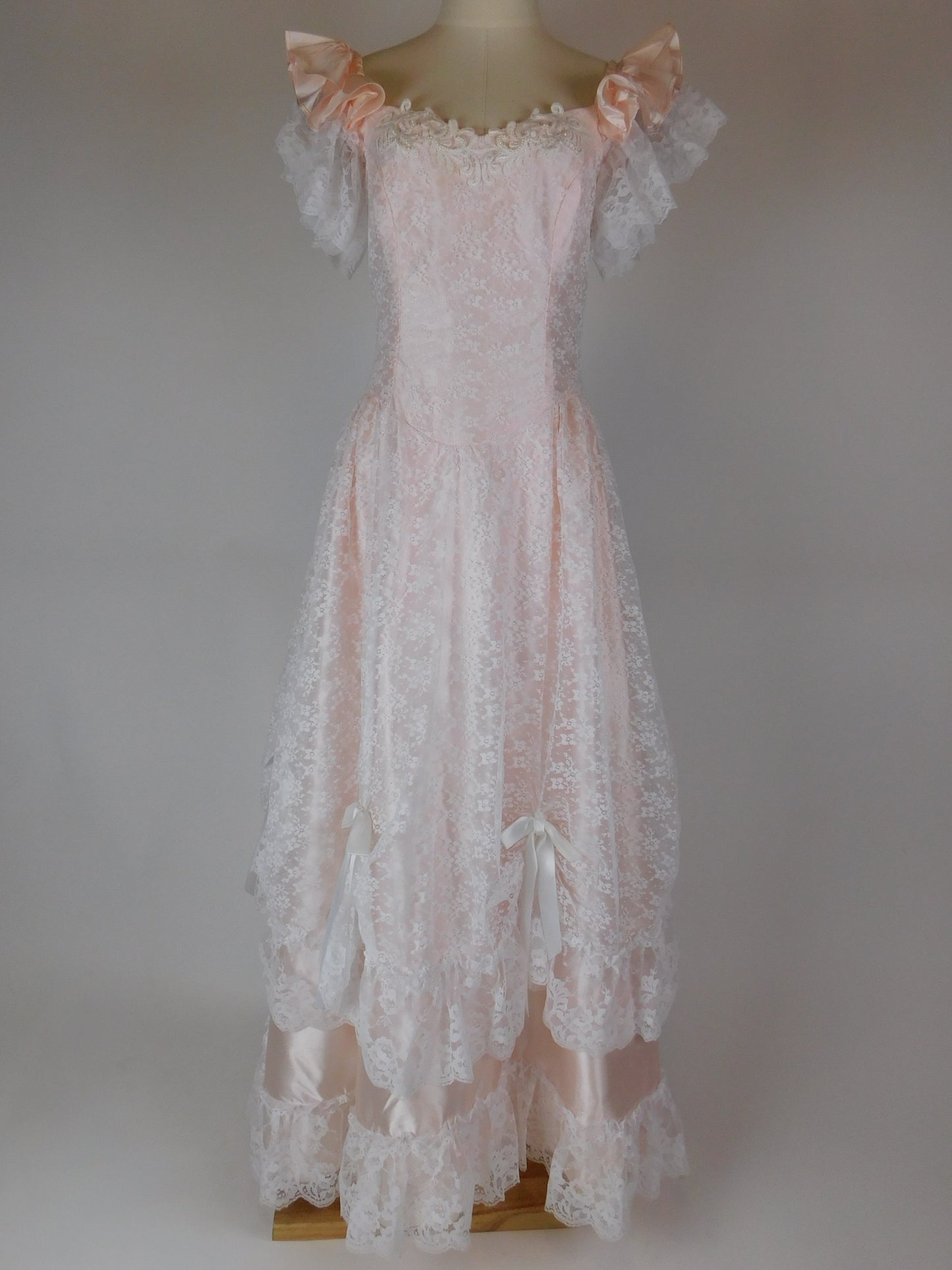 1970s Blush Pink Lace Fairytale Dress | Romantic Princess Gown