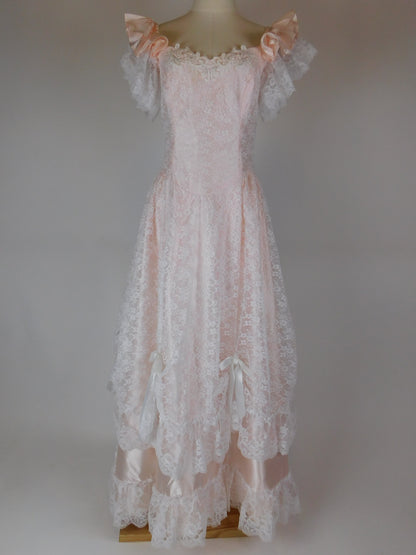 1970s Blush Pink Lace Fairytale Dress | Romantic Princess Gown