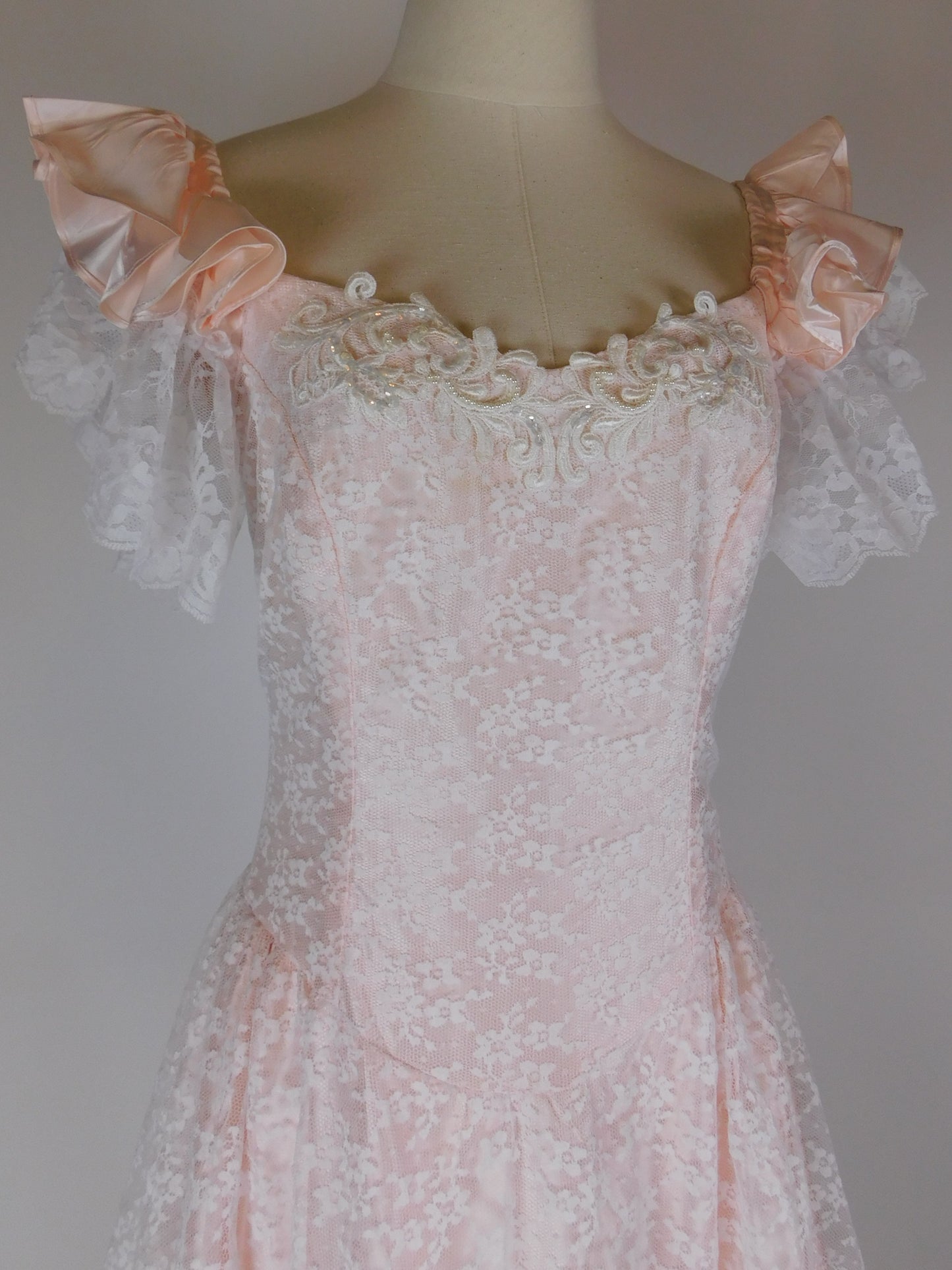1970s Blush Pink Lace Fairytale Dress | Romantic Princess Gown