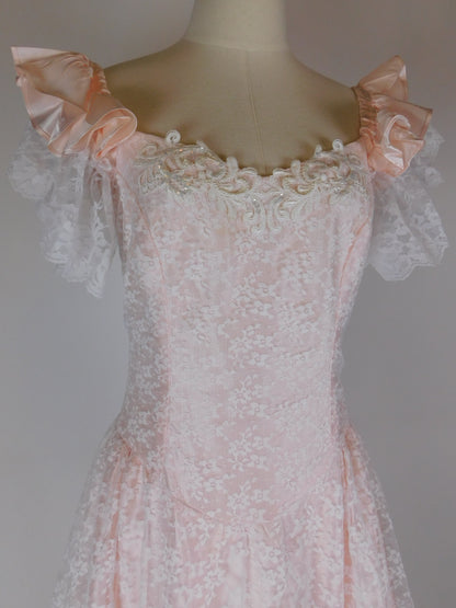 1970s Blush Pink Lace Fairytale Dress | Romantic Princess Gown