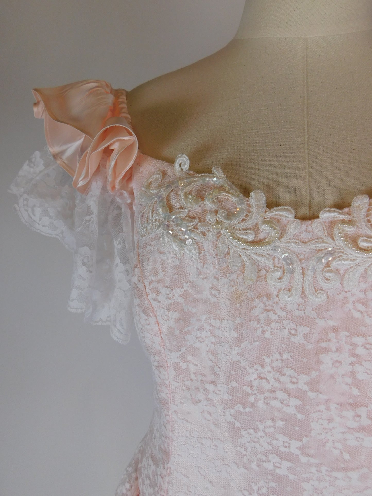 1970s Blush Pink Lace Fairytale Dress | Romantic Princess Gown