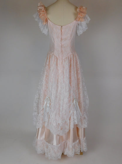 1970s Blush Pink Lace Fairytale Dress | Romantic Princess Gown