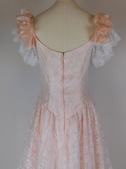 1970s Blush Pink Lace Fairytale Dress | Romantic Princess Gown