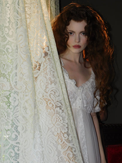 Vintage 1970s Bridal Peignoir Set in Sheer Chiffon and Lace with Removable Robe