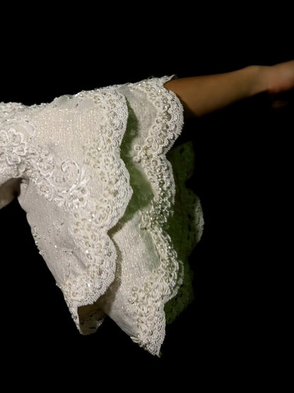 1980s Off-Shoulder Beaded Bridal Gown with Juliet Sleeves