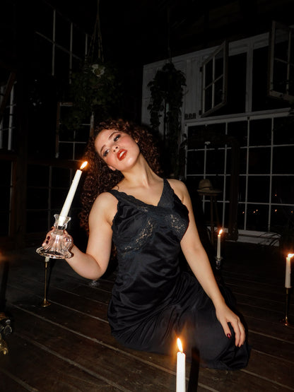 Vintage Aristocrat Black Lace Slip Dress Gothic Nightgown