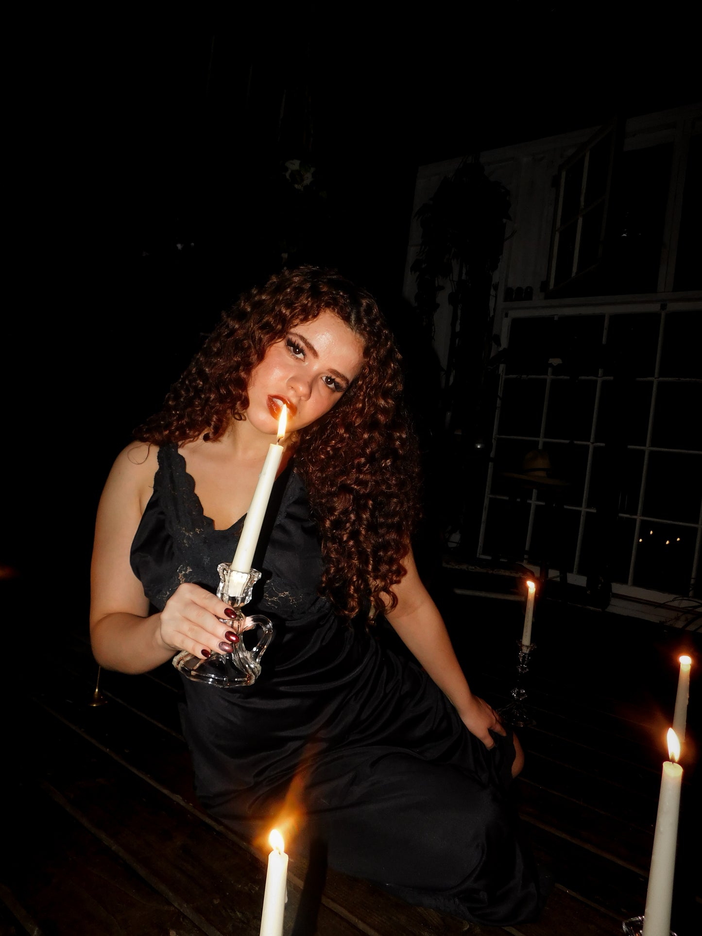 Vintage Aristocrat Black Lace Slip Dress Gothic Nightgown