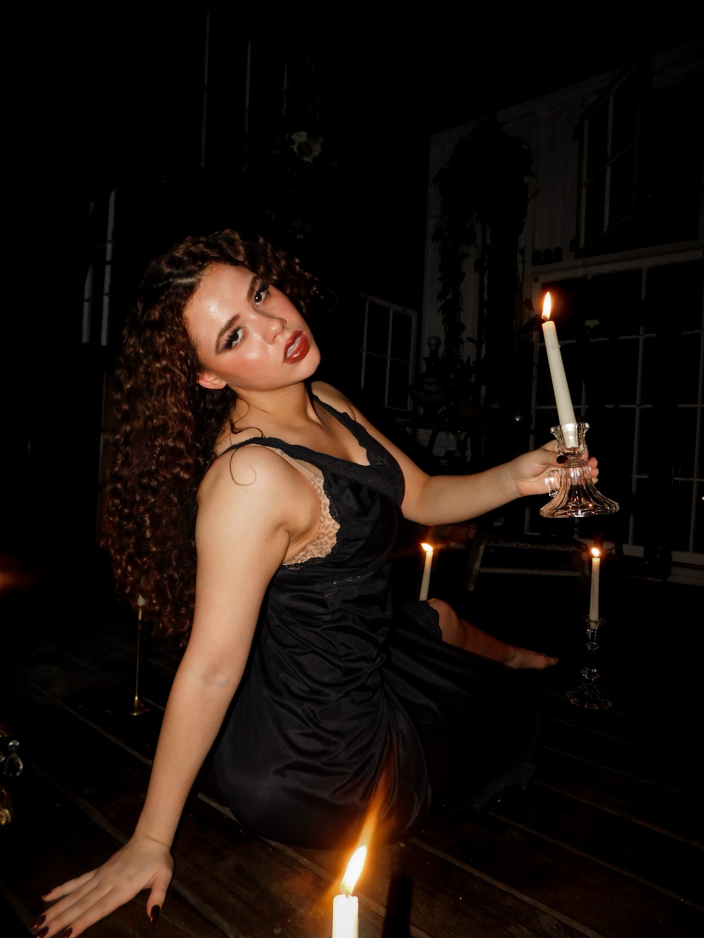 Vintage Aristocrat Black Lace Slip Dress Gothic Nightgown