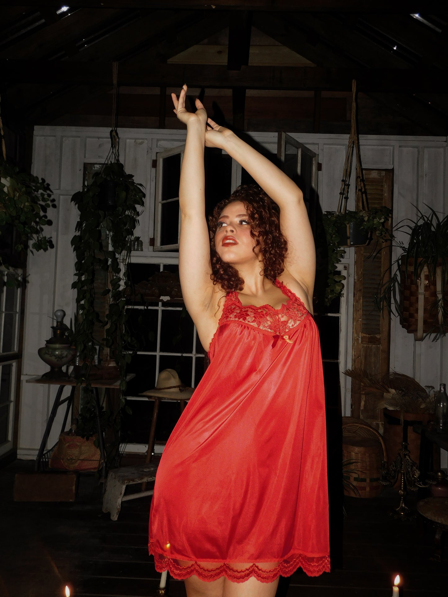 Vintage 1970s Red Lace Slip Dress Witchy Boudoir Lingerie