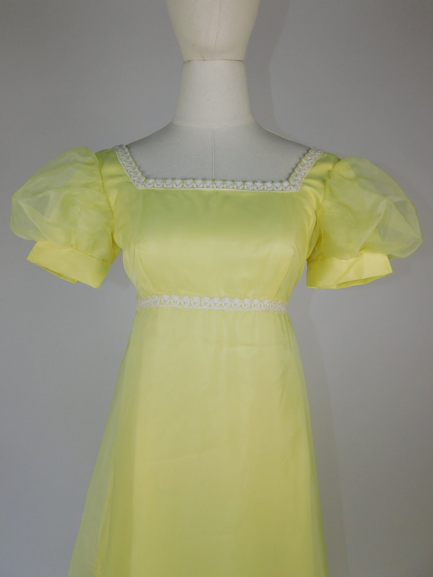 1960s Sylvia Ann Yellow Puff Sleeve Ruffle Hem Dress