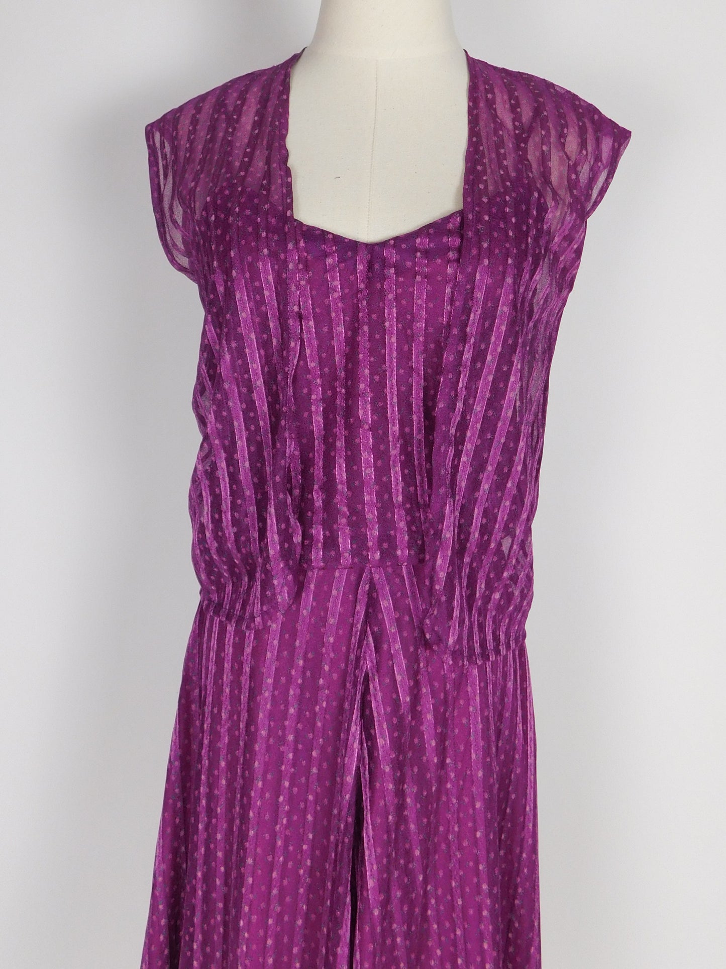 Vintage 1970s Plum Floral Sundress with Matching Vest and Handkerchief Hem