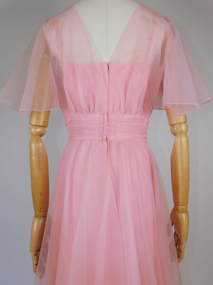 1960s Pink Organza Maxi Gown