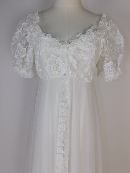 Vintage 1970s Bridal Peignoir Set in Sheer Chiffon and Lace with Removable Robe