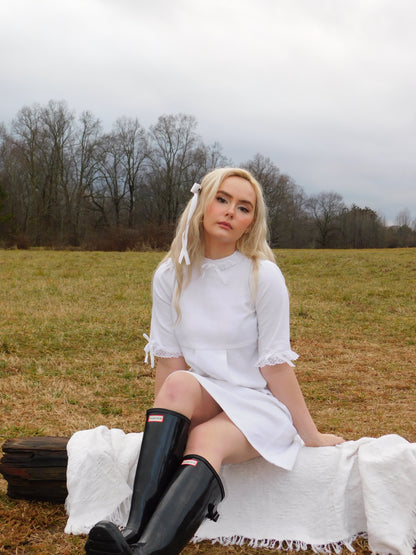 1960s Handmade Cotton and Lace Shift Dress