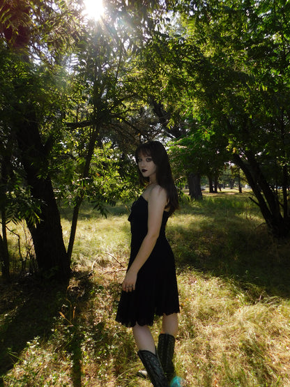 Vintage 90s Elana Katan Black Gothic Fairy Grunge Mesh Dress