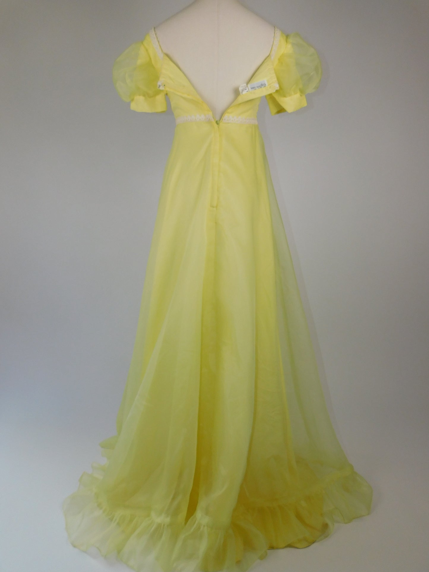 1960s Sylvia Ann Yellow Puff Sleeve Ruffle Hem Dress