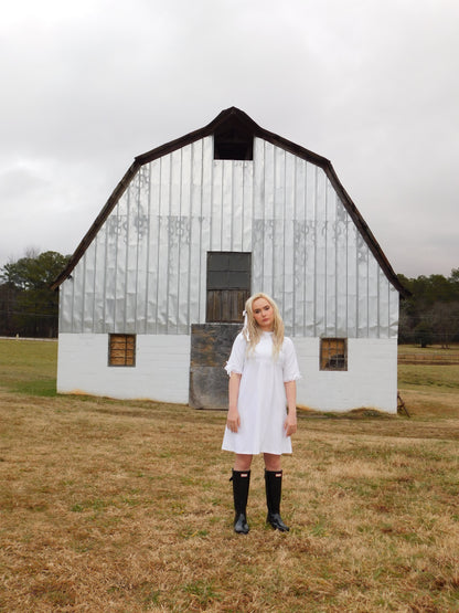 1960s Handmade Cotton and Lace Shift Dress