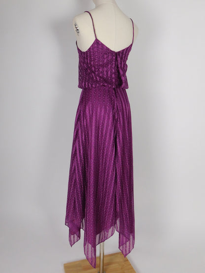 Vintage 1970s Plum Floral Sundress with Matching Vest and Handkerchief Hem