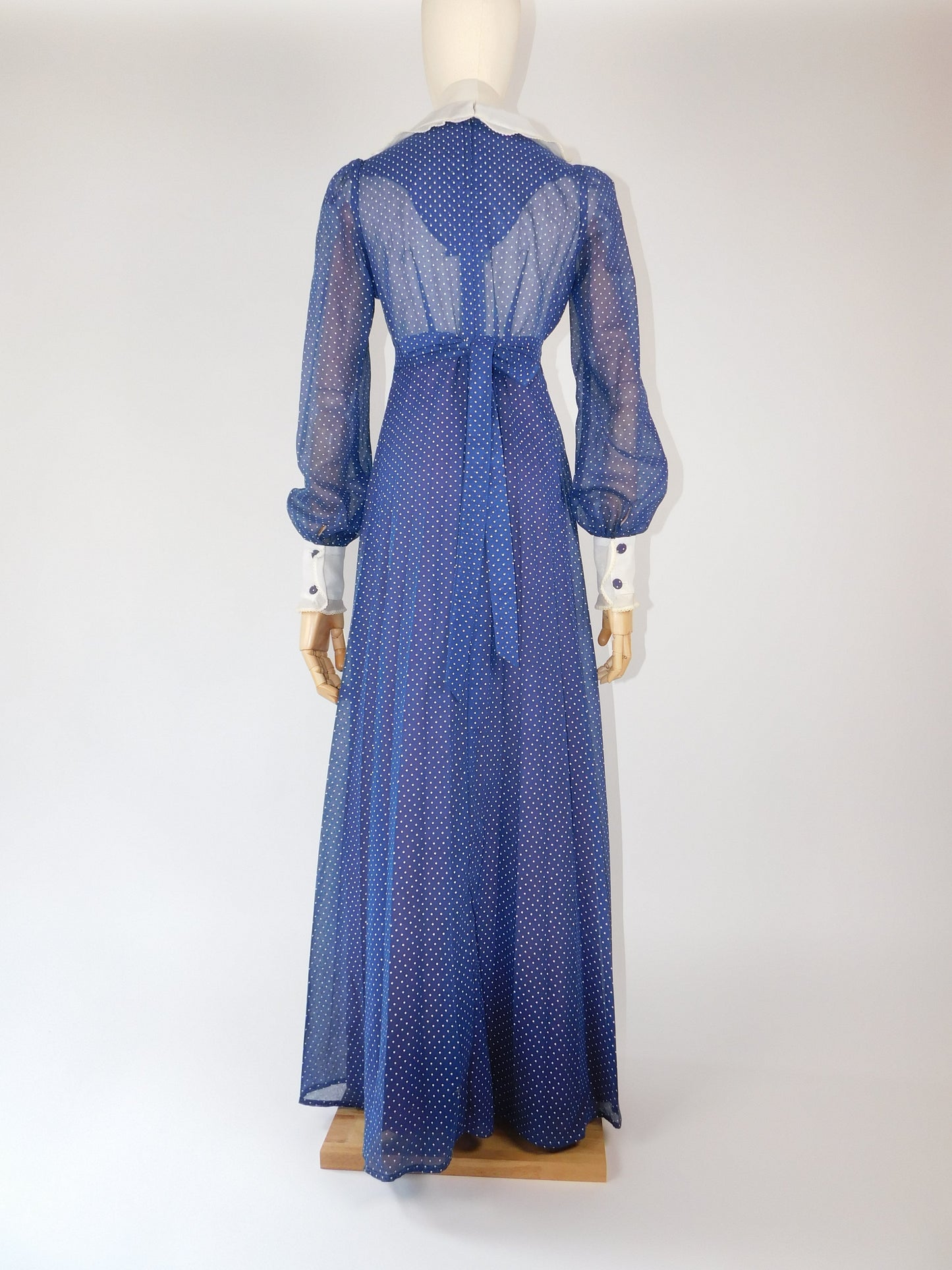 1970s Polka Dot Pleated Maxi Prairie Dress