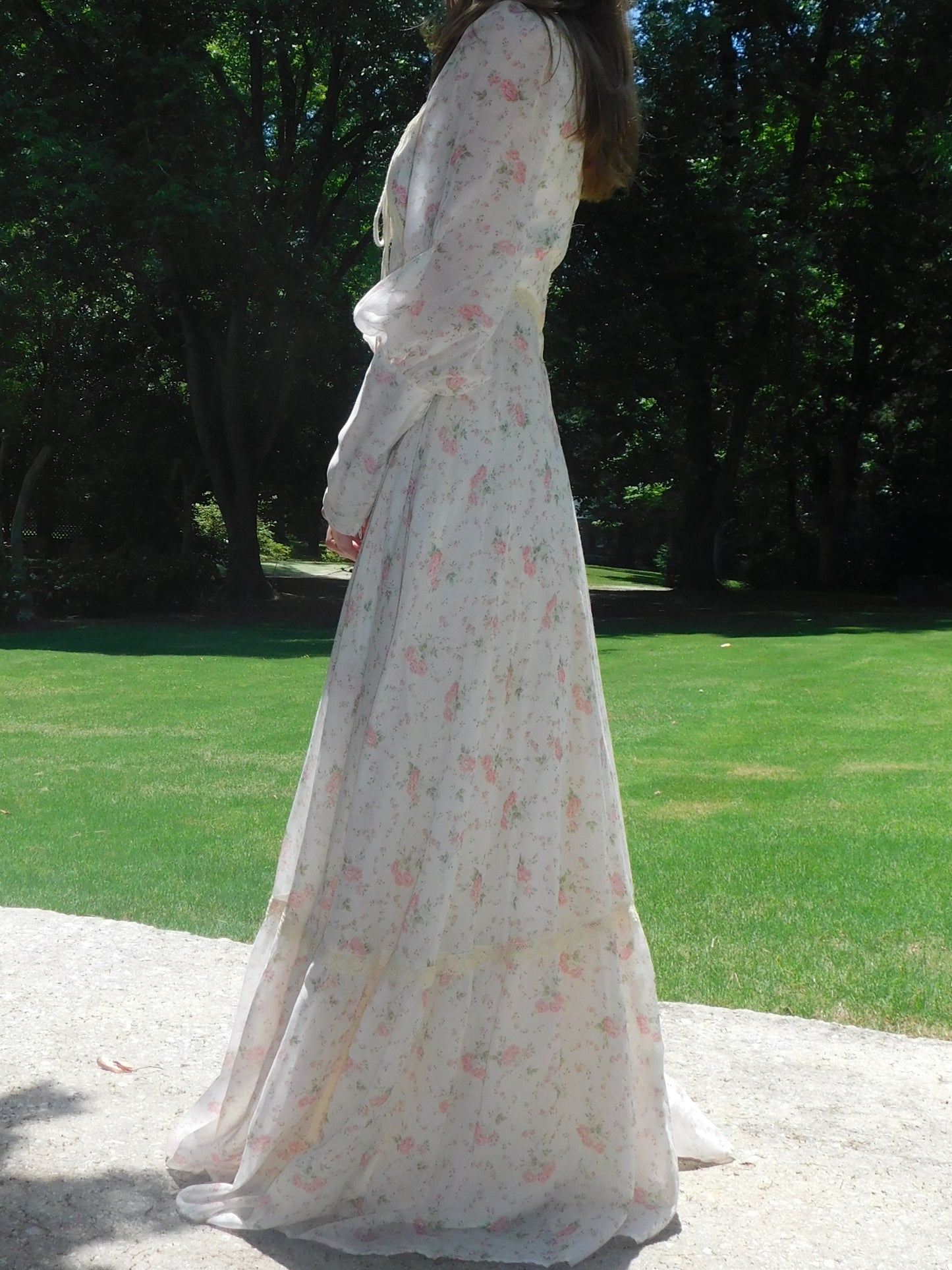 1970s Prairie Cottage Core Pink Floral Maxi Dress