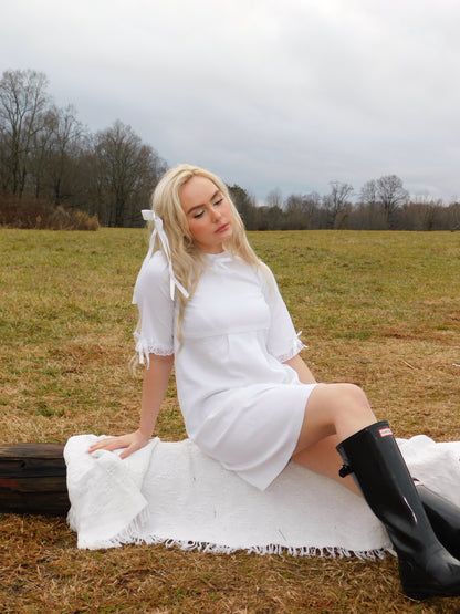 1960s Handmade Cotton and Lace Shift Dress