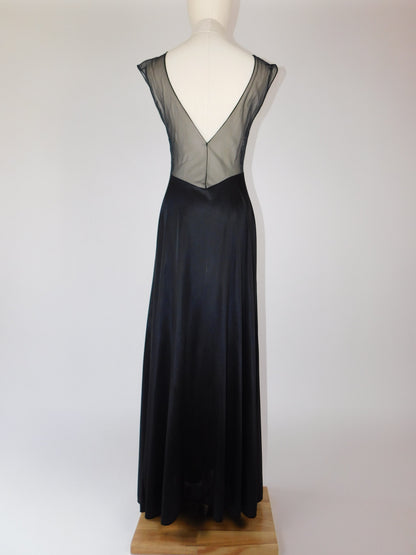 1950s Black Nylon Lace Nightgown