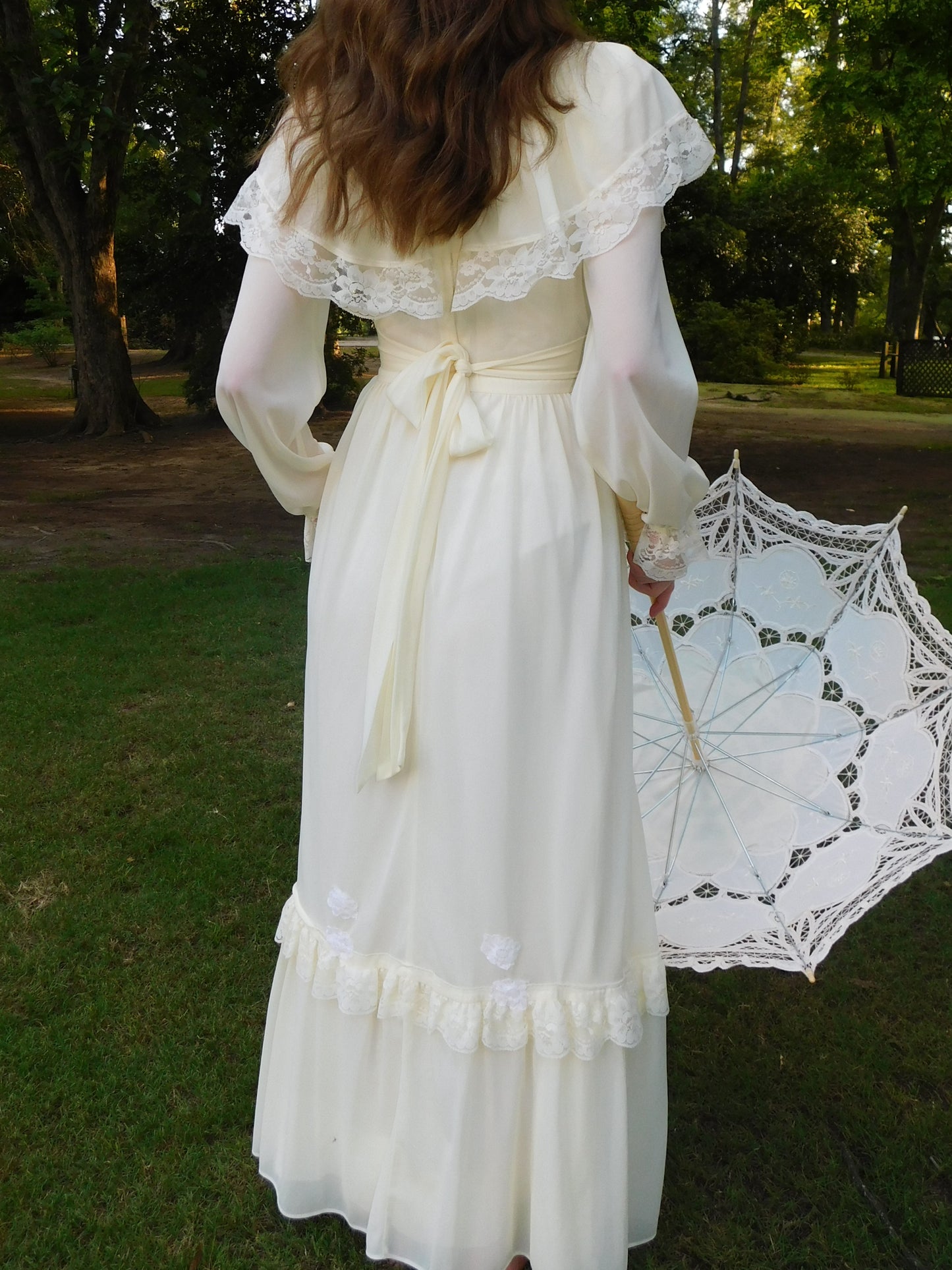 1970s Ivory Victorian Style Dress