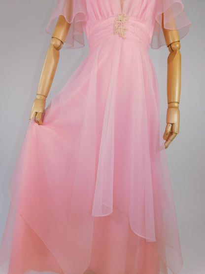 1960s Pink Organza Maxi Gown