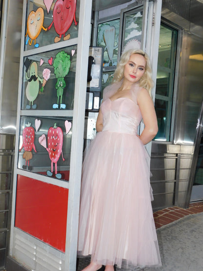 1950s Pink Tulle Midi Dress