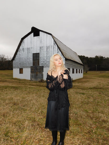 1980s Gothic Sheer Tulle Shawl
