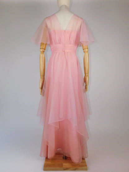 1960s Pink Organza Maxi Gown