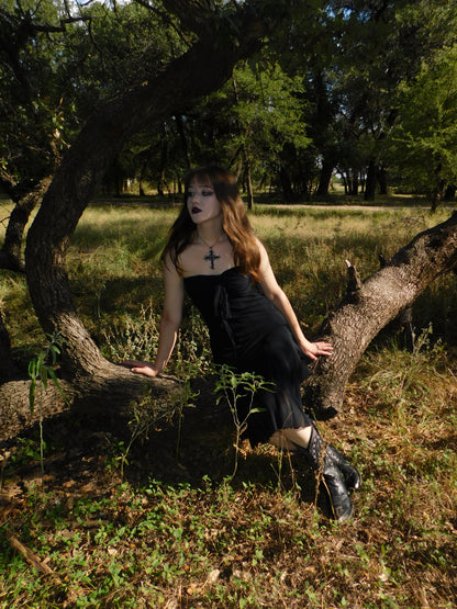 Vintage 90s Elana Katan Black Gothic Fairy Grunge Mesh Dress