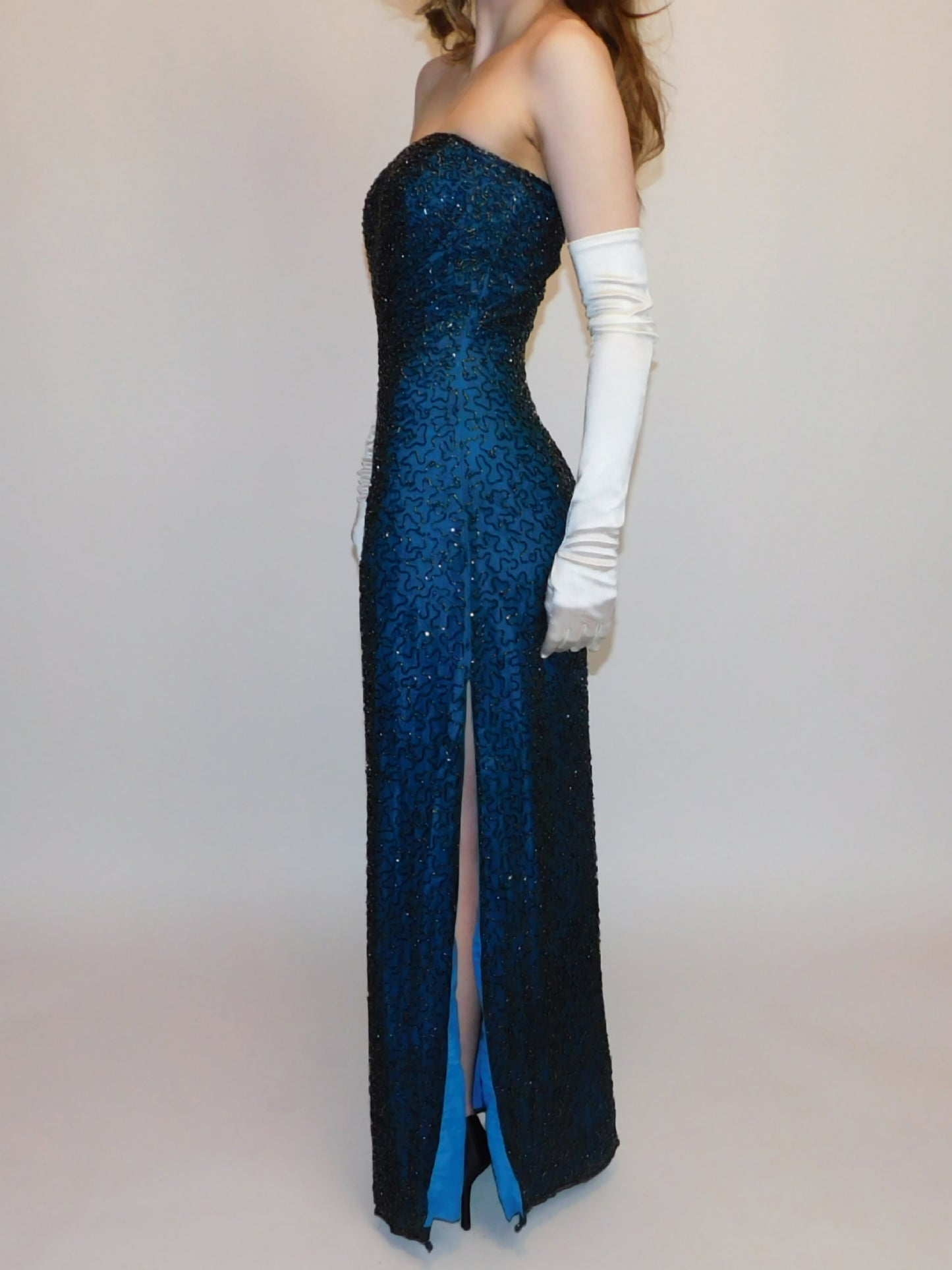 Vintage Andretta Donatello Strapless Beaded Evening Gown With Slit