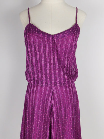 Vintage 1970s Plum Floral Sundress with Matching Vest and Handkerchief Hem